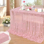 Dusty Pink Pearl Tulle Tablecloths 3 Pack 10ft Floral Sheer Table Linen by LuoluoHouse