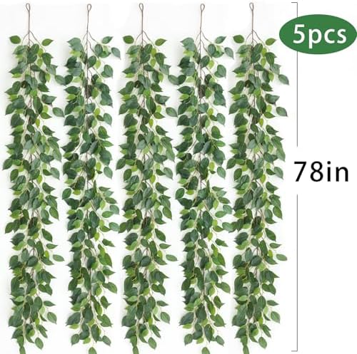 mizii 5 Packs 390" Artificial Vines Ficus Garland Fake Vine Silk Green Leaves Faux Plants Greenery Decoration for Bedroom Room Wall Party Table Centerpieces Wedding Arch Decor - Image 2