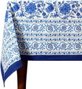 90x90 Inches Square Hand Block Printed Cotton Tablecloth, Blue White Floral Table Cloths Washable, Indian Table Linen for Halloween Christmas Outdoor Thanksgiving Gifts Home Decor Dinning by HomeSpunCrafts