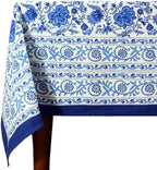 90x90 Inches Square Hand Block Printed Cotton Tablecloth, Blue White Floral Table Cloths Washable, Indian Table Linen for Halloween Christmas Outdoor Thanksgiving Gifts Home Decor Dinning by HomeSpunCrafts