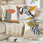 4 Pcs/Set Abstract Line Throw Pillow Covers Boho Sun Moon Arch Botanical Leaves Geometric Lines Plants Linen Throw Cushion Cases for Couch Sofa Bedroom Decorative, 24"x24" - Image 3