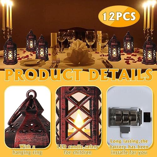 12-Pcs Mini Lanterns, Small Candle Lanterns Decorative, LED Tea Light Lantern Ramadan Decorations, Hanging Lantern, Centerpiece for Wedding Table, Battery Included(Rose Gold) - Image 2