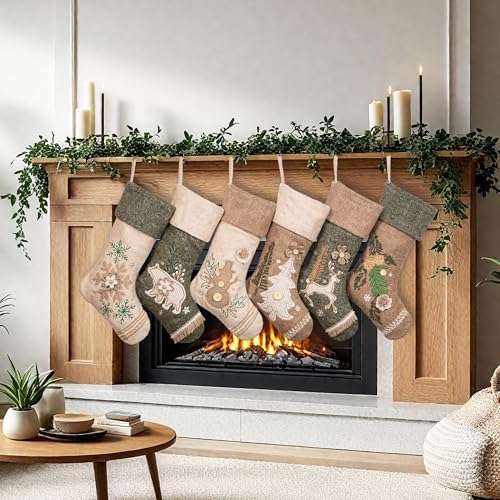 LUBOT 4 Pack Christmas Stockings Set of 4 Large Family Xmas Stocking Woolen Embroidered 20" Modern Rustic Farmhouse Country Rope Fireplace Hanging Holiday Decor - Image 3