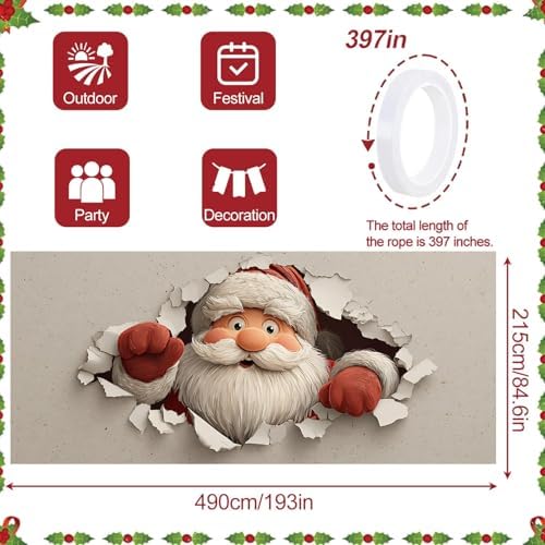 Santa Garage Door Banner 16x7 Ft - Breaking Through Paper Effect for Double Car Garage Fun Holiday Decor - Image 4