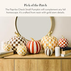MACKENZIE-CHILDS Resin Pumpkin, Small, Dark-Red-and-White Paprika Check - Image 2