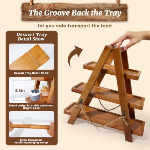 Large 3-Tier Wooden Cupcake Stand,Removable Tray for Cake Fruit Nut Cheese - Image 3