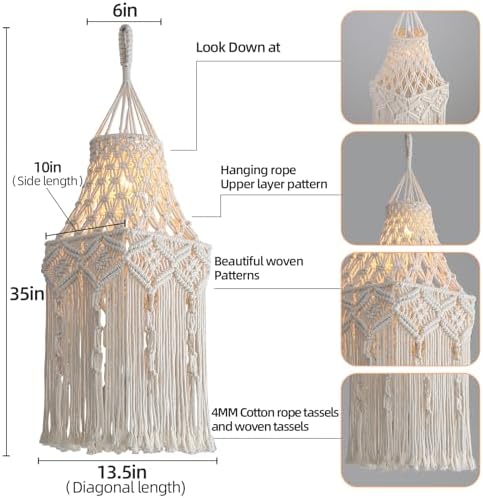 Bioaqua Plug in Pendant Light, Boho Lamp Shade with 9.8ft Plug Cord - Image 3