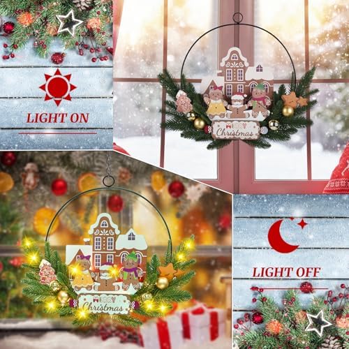 Pre-Lit Christmas Wreath for Front Door, Lighted Witch with 6H On/18H Off - Image 2