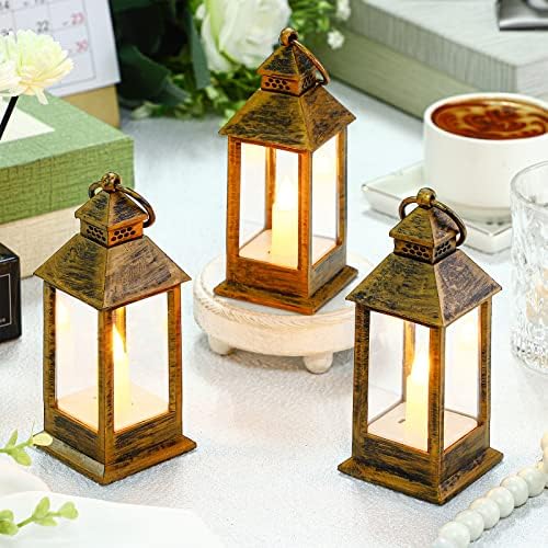 Hoolerry 24set Mini Lantern with LED Candle Halloween Wedding Decor, Bronze - Image 6