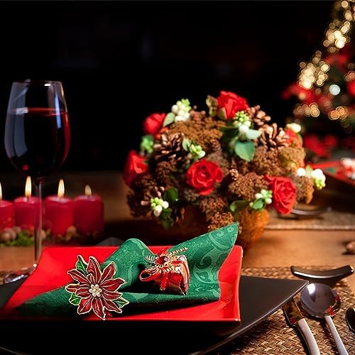 Christmas Napkin Rings Set of 6 Poinsettia Napkin Rings Christmas Napkin Holder for Cloth Napkins - Image 4