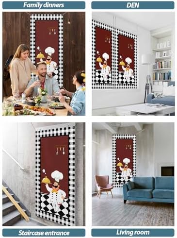 Red Kitchen Chef Door Cover Decorations, Welcome Front Door Backdrop, Black Plaid Gourmet Food Vintage Hanging Banner Sign for Holiday Party Supplies Indoor Outdoor Holiday Decor 35.4x79 Inch - Image 5