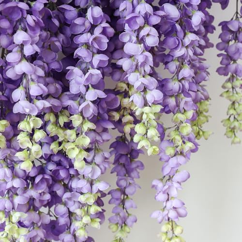 mizii 6Pcs Purple Wisteria Hanging Flowers 48" Silk Wisteria Artificial Flowers Garland Vines Fake Hanging Flowers Decoration for Wedding Flower Wall Backdrop Centerpieces Party Room Decor (Purple) - Image 4