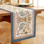 Laolitou Designer Vintage Blue Bird Linen Table Runner, Farmhouse Cottage Rustic Table Runners, Floral Pattern Table Mat, Decoration for Kitchen Dining and Coffee Tables Banquet Christmas 13x90 Inches - Image 3