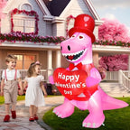 TURNMEON 4 Foot Valentine's Day Inflatable Dinosaur Outdoor Decoration Blow Up Dinosaur Holds Heart LED Lighted Valentines Day Decoration for Yard Garden Lawn Wedding Holiday Party Indoor Outdoor Home - Image 2