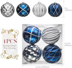JORNOY Christmas Balls Ornaments Set, 6 inch/150mm Extra Large Shatterproof Plastic Hanging Bulbs for Xmas Tree Decorations Holiday Party with String, 4 Pack-Silver&Navy Blue - Image 3