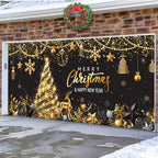 Tiamon Christmas Garage Door Cover Banner 7x16 ft Outdoor Xmas, Black Gold - Image 5