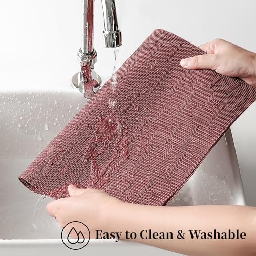 Leetaltree Burgundy Placemats Set of 12 - Heat Resistant Non-Slip Place mats for Dining Table, Washable Durable PVC Vinyl Woven Table Mats（Burgundy, 12） - Image 4