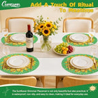 15" Sunflower Rhinestones Placemats Set of 4, Round,Green Yellow - Image 5