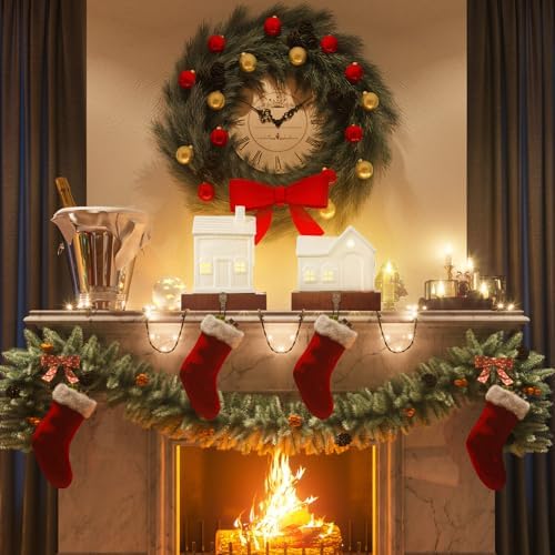 2 Pcs House Stocking Holder Christmas Stocking Holders for Mantle White House Stocking Holder LED Light up Stocking 3D Ceramic House Stocking Hanger Decorative Fireplace Mantle Stockings Hook - Image 5