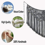 Youngeast Macrame Wall Hanging Large Macrame Curtains Leaf Shape Beads Wall Decor Boho Tassel Wall Art Woven Tapestry Headboard Backdrop Gray - Image 5