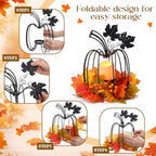 2 Pcs Fall Metal Pumpkin Candle Holder Decor with LED, 11.5 in, Black - Image 4