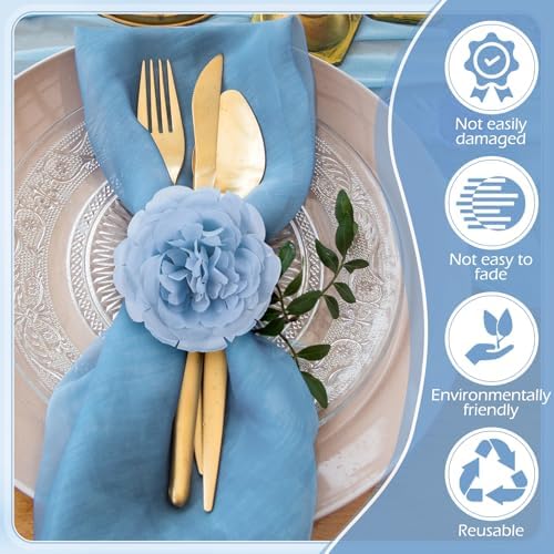 Yunsailing 24 Pcs Flower Napkin Rings Peony Floral Handmade Napkin Holder Rings Handicraft Holder for Table Decorations Wedding Holiday Banquet Luncheons Birthday Party Picnics Supplies(Blue) - Image 3