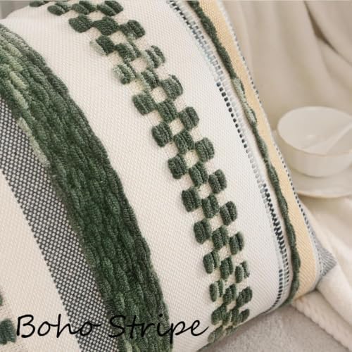 Dark Green Pillow Covers 18x18 Inch Set of 2 Boho Decor - Image 4
