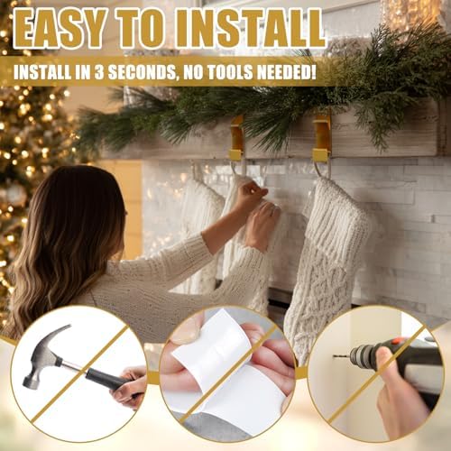 MorningRo 6 Pack 2 in 1 Stocking Holders for Mantle, Gold - Image 6