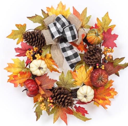 Garvee 20" Fall Wreaths for Front Door, Autumn Pumpkin Wreath - Image 2