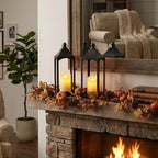 LETINE 2-Pack 12.67" Black Metal Farmhouse Candle Lanterns with LED Flameless Candles – Decorative Indoor/Outdoor Fall Decor for Home, Halloween Decorations for Porch & Mantel（NO Glass） - Image 5