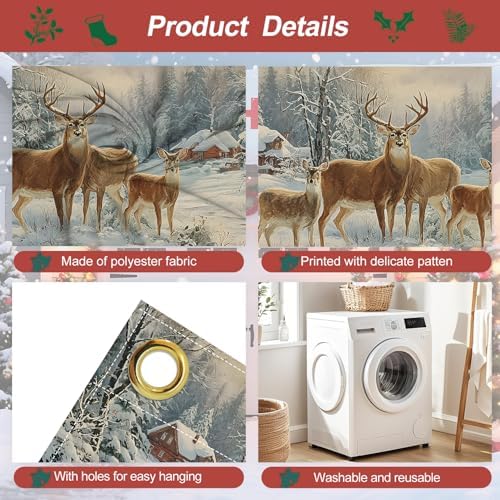 Christmas Garage Door Banner 7x16FT, Winter Reindeer Family Garage Door Cover, Large Outdoor Xmas Decoration for Garage Doors, Garden Fence & Holiday Parties - Image 3