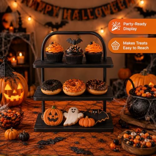 Cupcake Stand, 3 Tier Halloween Cupcake Stand for 50 Cupcakes Rustic Cupcake Display Stand Large Wood Dessert Table Display Set Cupcake Tower Tiered Tray Stand for Wedding Birthday Party - Image 5