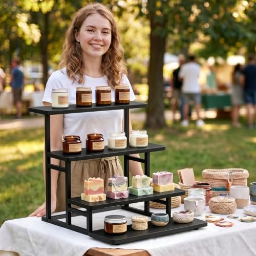 Cupcake Stand for 50 Cupcakes 4 Tiered Tray Stand for Food Cookie Wooden Dessert Display Risers for Party Wedding Buffet Stepped Risers Display Stands for Vendor Farmers Market Display, Black - Image 6