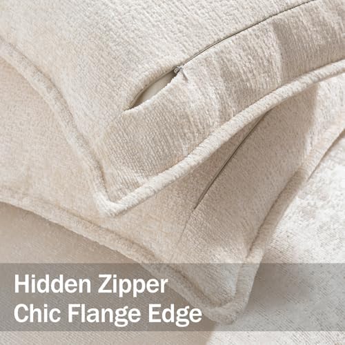 DEZENE Pack of 2 Beige Decorative Throw Pillow Covers 22x22 Cozy Soft Chenille Accent Vintage Square Couch Pillow Covers for Home Decor Bed Sofa Living Room - Image 2