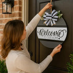 Wood front door sign Wood sign Home decor Welcome sign Sign for front door House warming gift Wedding gift (Welcome to our home-UV096(A1) S004, 22" Width) - Image 4