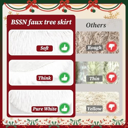 60 Inch White Faux Fur Christmas Tree Skirt Plush Xmas Tree Base Cover - Image 3