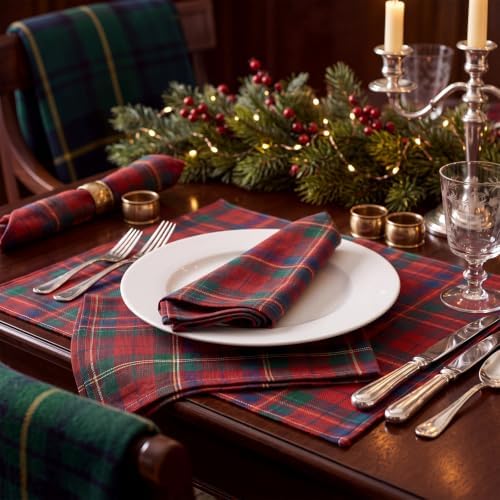 Moukeren 12 Pcs Christmas Tartan Plaid Cloth Napkins 100% Cotton 18 x 18'' - Image 3