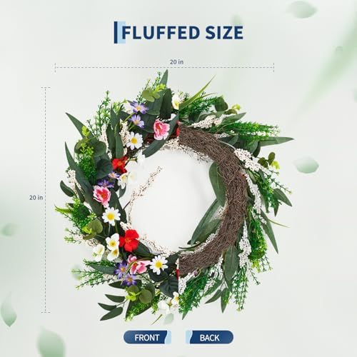 Garvee 20 Inch Artificial Spring Flower Wreath for Front Door - Image 4