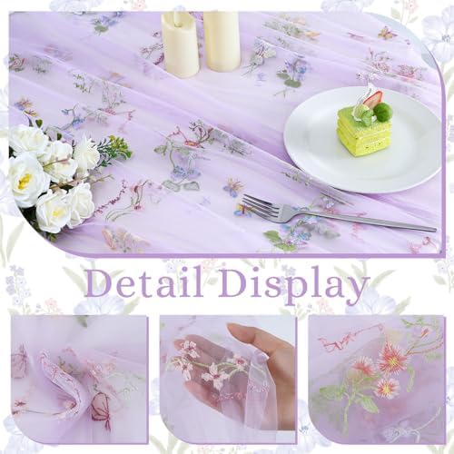BINBE 12pcs Purple Florals Table Runner Embroidery Gauze 10FT Daisy Seasonal Tulle Birthday Wedding Holiday Kitchen Dining Table Decor for Home Party - Image 3