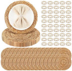 100 Set 12 Inch Round Woven Placemats with Pearl & Rhinestone Napkin Rings by Gandeer