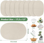 Oval Woven Placemats Set of 8 Heat Resistant Placemats 17.5 x 12 Inches Farmhouse Cotton Rope Place Mats for Dining Tables Trivets for Hot Dishes, Beige - Image 3