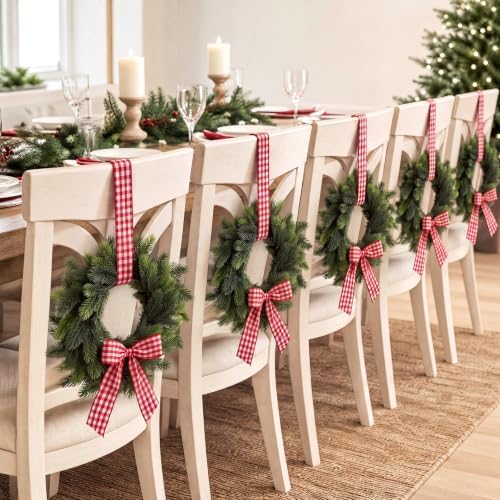 Thiccywoov 10 Pcs 9" Mini Christmas Wreaths for Cabinets with Plaid Bow by Jgiusenfg