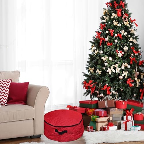 Northlight 2 in 1 Quilted Red Zip Up Christmas Garland and Wreath Storage Bag - Image 5