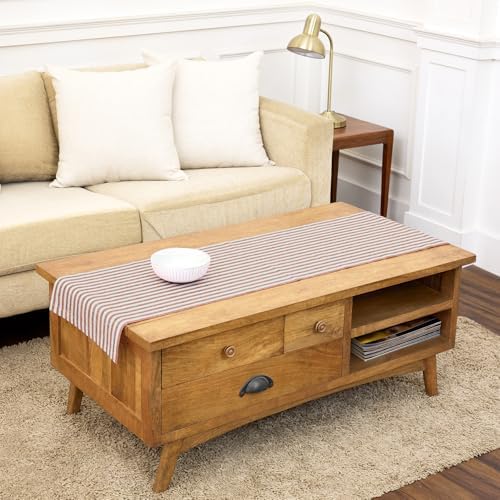Solino Home 100% Linen Table Runner, 14 x 48 in, Pumpkin and Natural Stripe by SolinoHome