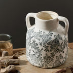 Ceramic Vase with Handles, Vintage Utensil Holder, Flower Decorative Vase Chinoiserie Decor Rustic Farmhouse Retro Floral Vases for Table Bookshelf Mantel Kitchen Living Room Office - 6.7” Gray 017 by ooit