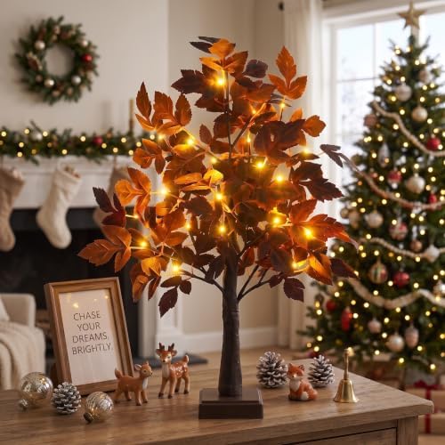 2.2 Ft 24 LED Lighted Trees for Indoor Decor Light Up Tree with Leaf Purple - Image 3