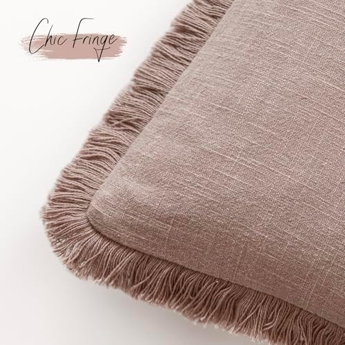 Foindtower Decorative Linen Fringe Throw Pillow Covers 22×22 Dusty Pink - Image 3