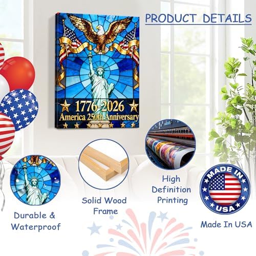 HomeifHue 250th American Anniversary Canvas Wall Art 4th of July USA Decorations American Flag Painting Picture Eagle Pictures Wall Decor Independence Day Home Decor(F2 24x32in) - Image 4