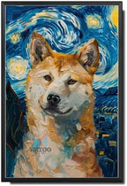 Metal Sign Tin Sign Vintage Wall Art Akita Under The Starry Sky Noble Dog in Night for Home Office and Seasonal Displays Waterproof Aluminum 6×8 Inches with Metal Frame by YmyooForTinSign