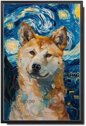 Metal Sign Tin Sign Vintage Wall Art Akita Under The Starry Sky Noble Dog in Night for Home Office and Seasonal Displays Waterproof Aluminum 12×16 Inches with Metal Frame by YmyooForTinSign